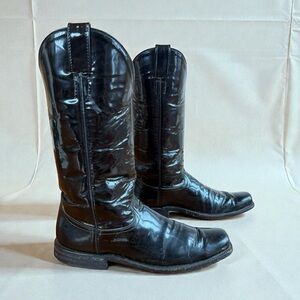 1970s • Champion Attitude • Black Patent Leather Vintage Cowboy Boots • Men’s 9